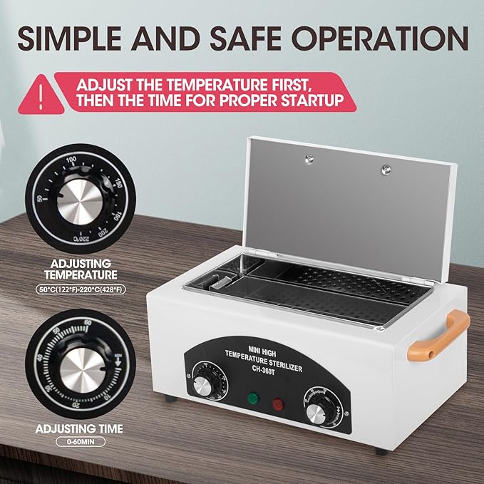 Autoclave Cleaner Machine 2L 110V/300W High Temperature Metal Cleaning Machine Box with Adjustable Temperature & Time Professional Dry Heat Cabinet Nail Tool Cleaner for Lab Home Salon