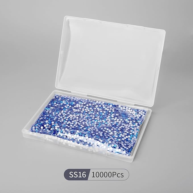 10000PCS Capri Blue Rhinestones Bulk, Flat Back Crystal Glass Stone Round Gems,SS16, 3.8-4.0mm