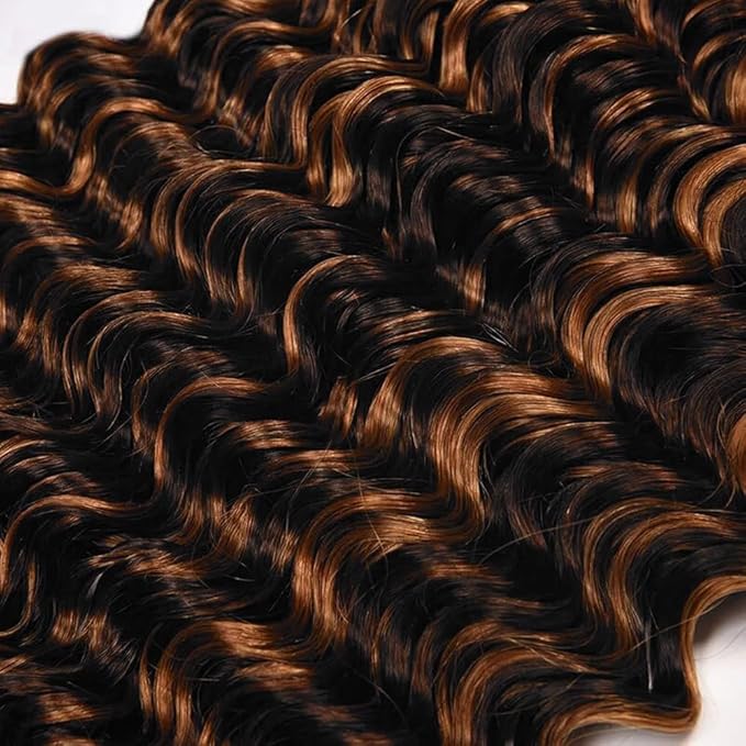 Highlight Bundles P1B30 Loose Deep Human Hair Bundles Two Tone Black Mixed With #30 Light Brown Deep Wave Bundles Brazilian Human Hair Weave Soft and Silky for Women 18 20 22 Inch