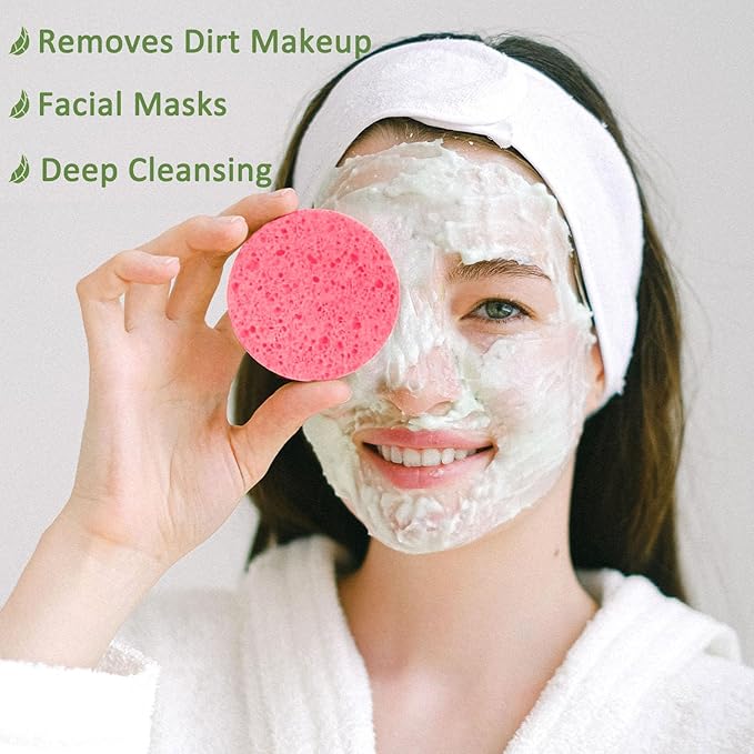 Beieverluck 300 Count Compressed Facial Sponges for Cleansing Natural Cellulose Disposable Face Sponge Spa Sponge for Face Cleansing Exfoliating Makeup or Mask Removal, Pink