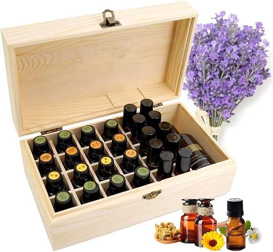 Pure Vie Essential Oil Wooden Storage Box Travel Display Presentation, Holds 36 Bottles for 5, 10, 15ml - Aromatherapy Organizer Nail Polish Fragrance Container - Keep Your Oils Safe & Space Saver