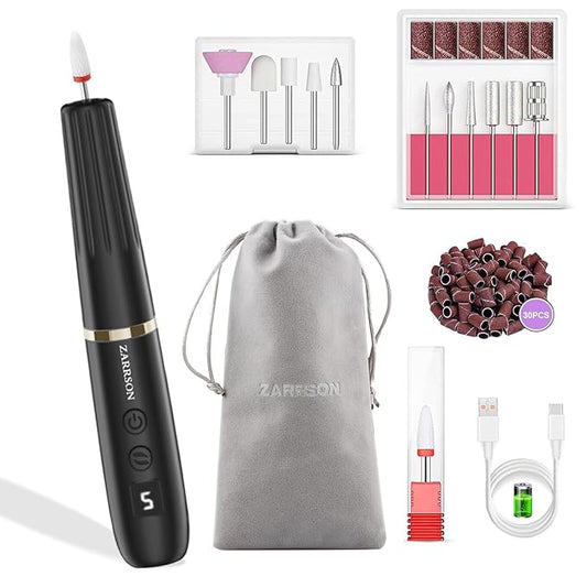 Professional Nail Drill Kit ; Portable Electric Nail File Set for Acrylic Gel Nails, Nail Filer Electric for Beginners and Professionals Manicure and Pedicure Set (Black)