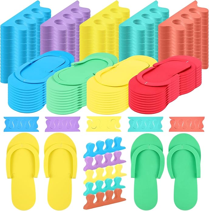 330 Pairs Disposable Pedicure Slippers and Toe Separators Kit Include 80 Disposable Foam Pedicure Flip Flops 250 Pairs Toe Separators for Women Nail Spa Party