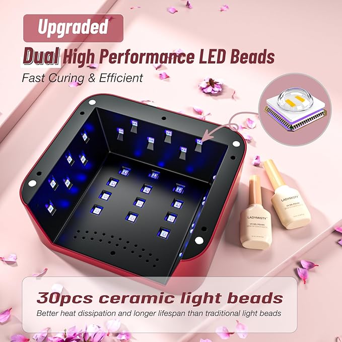 268W UV Nail Lamp Cordless, Rechargeable UV Light for Gel Nails with Convenient Knob & Full LCD Display Screen, Portable LED Nail Lamp, Professional Nail Dryer for Nail Salon & Home Use