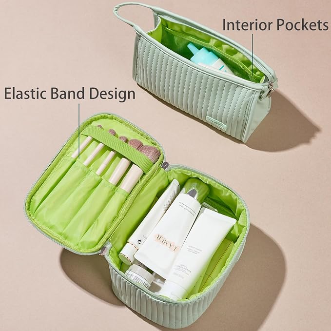 MIRASON Makeup Bag Set of 3 Cute Cosmetic Travel Toiletry Organizer Bag Pouch Set for Women PU Leather Waterproof Toiletry Bag 3 Piece Set, Green