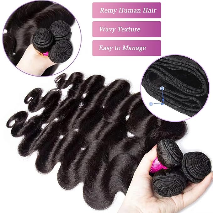 Body Wave 4 Bundles Human Hair 24 26 28 30 Inch 100% Unprocessed Raw Brazilian Hair Bundles Long Ocean Wave Wavy Bundles Body Weave Remy Hair Extensions Natural Color for Women