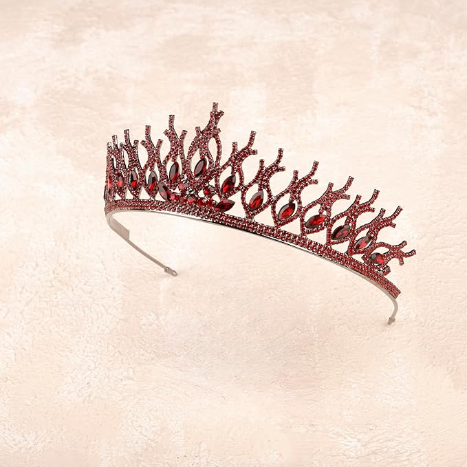 LIMELIA Women's Tiara for Henna Wedding Party|Glitter Hair Accessories for Bridal Birthday Pageant Prom Halloween Cos-play Christmas Party|Tulip-Burgundy
