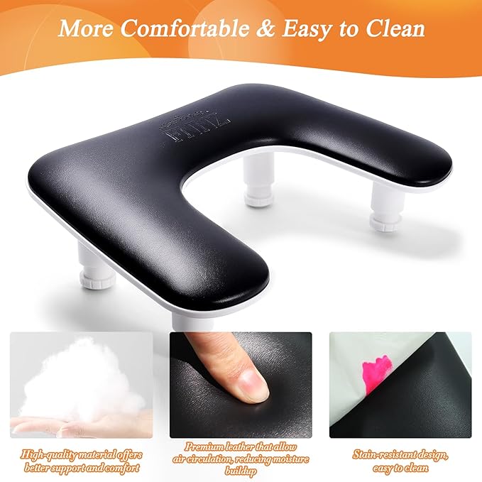Arm Rest for Nails Tech, 3 Height Adjustatle Nail Arm Rest Stand, U Shaped Manicure Hand Rest, Soft PU Leather Fabric for Manicurists Nail Salon Supplies - Black