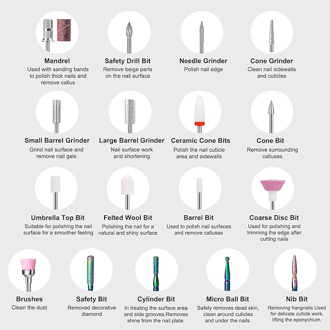 YOKE FELLOW Electric Nail File - Nail Drill Machine for Acrylic Nail Kit with Nail Dust Brush for Dip Powder Manicure Pedicure 40000RPM Rechargeable Nail Drill Gift Set for Women