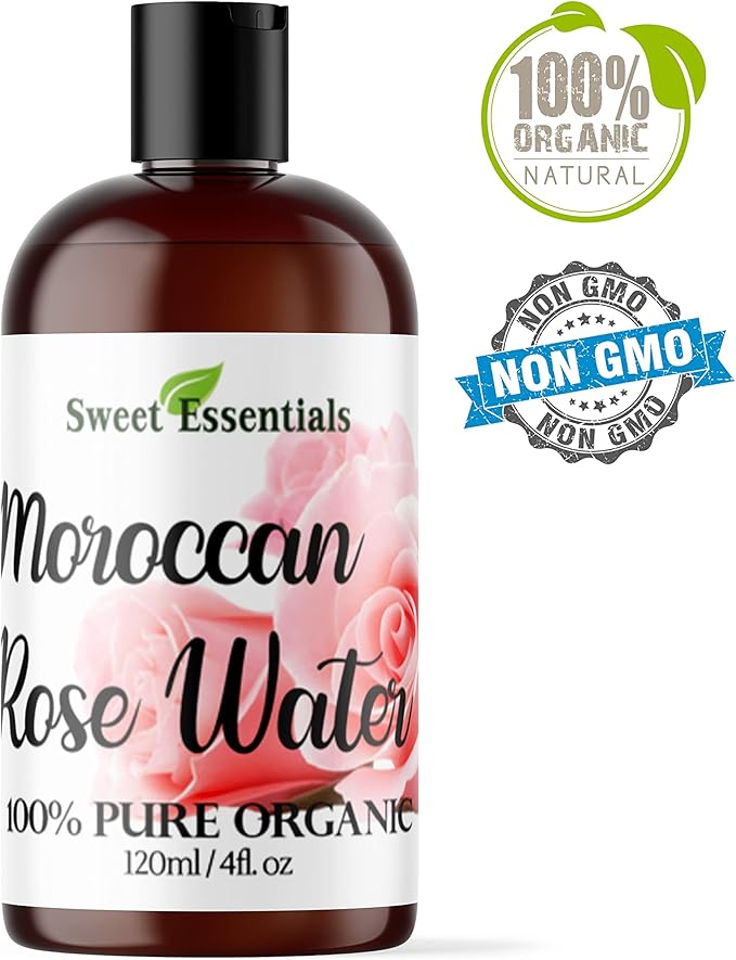 Premium Organic Moroccan Rose Water - 4oz - Imported from Morocco - 100% Pure (Food Grade) No Oils or Alcohol - Rich in Vitamin A & C. Perfect for Reviving, Hydrating & Rejuvenating Your Face & Neck