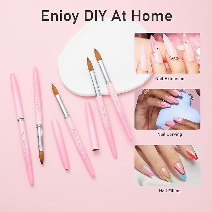 Acrylic Nail Brush Size 10, 100% Pure Kolinsky Nail Brush for Acrylic Application, Professional Nail Extension Manicure Tool Nail Drawing Pen for DIY Home Salon(Pink)