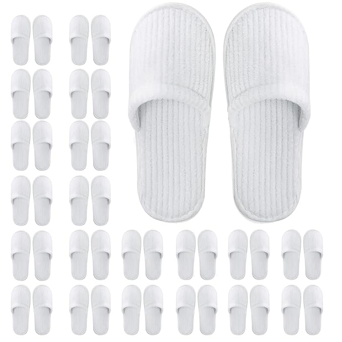 Frcctre 20 Pairs White Disposable Slippers, Closed Toe Soft Coral Fleece SPA Slippers for Women and Men, Comfortable Non-Slip Disposable Slippers for Travel Guests Hotel Home Salon