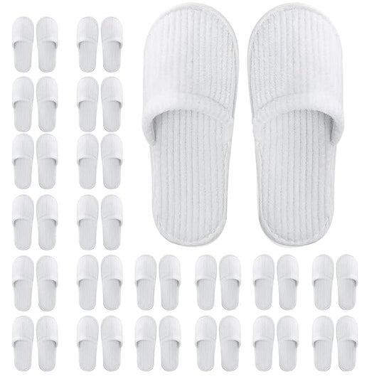 Frcctre 20 Pairs White Disposable Slippers, Closed Toe Soft Coral Fleece SPA Slippers for Women and Men, Comfortable Non-Slip Disposable Slippers for Travel Guests Hotel Home Salon