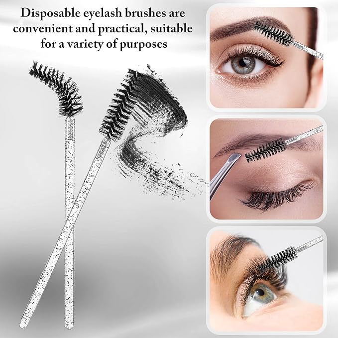 Skylety 1000 Pcs Disposable Mascara Wands Bulk Mascara Eyelash Brush Spoolies Makeup Applicator Eyelash Wands for Eye Lash Extension, Eyebrow Comb, 3.9 x 0.2 x 0.3 Inch (Black,Glitter)
