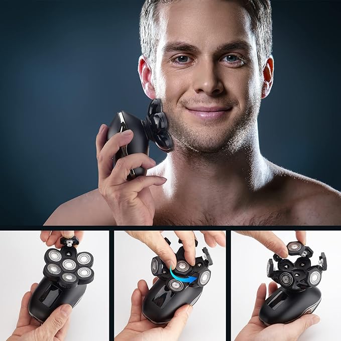 Electric Head Shaver for Bald Men - LED, Travel Lock, Nose Hair & Sideburns Trimmer