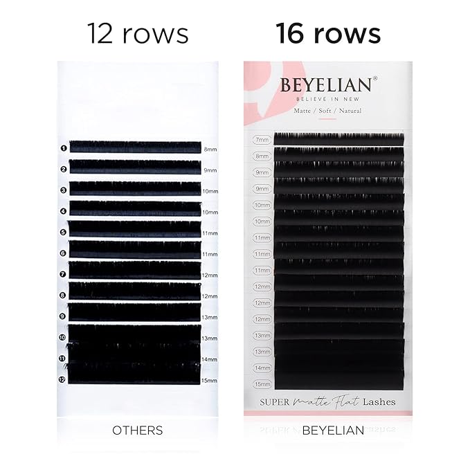BEYELIAN Eyelash Extensions, Individual Lashes, 0.15mm D Curl 15mm Super Matte Classic Lash Extensions, Ellipse Flat Eyelash Extension, Light and Soft Natural Look for Professional Salon Use