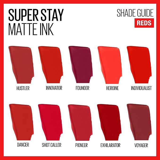 Maybelline Super Stay Matte Ink Liquid Lipstick Makeup, Long Lasting High Impact Color, Up to 16H Wear, Exhilarator, Ruby Red, 1 Count, Packaging May Vary