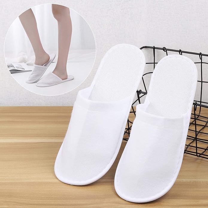 24 Pairs Spa Slippers Flip Flops Disposable Slippers for Hotel Guests Women Men Closed Toe Super Comfort White