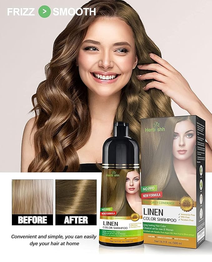 Combo Pack - Herbishh Hair Color Shampoo for Gray Hair + Argan Intense Hair Mask - Long-Lasting Color in Minutes - Stimulates Dry, Frizzy Hair - 500 Ml (Linen)
