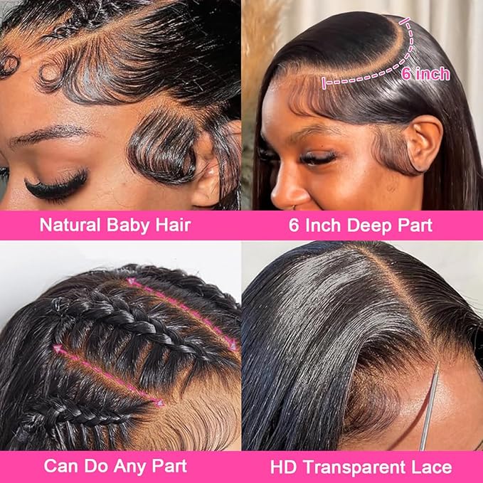 13x6 Lace Front Wigs Human Hair Pre Plucked 34 Inch Straight HD Lace Front Wigs Human Hair 200 Density 13x6 Frontal Wigs Human Hair with Baby Hair Straight Glueless Wigs Human Hair for Women