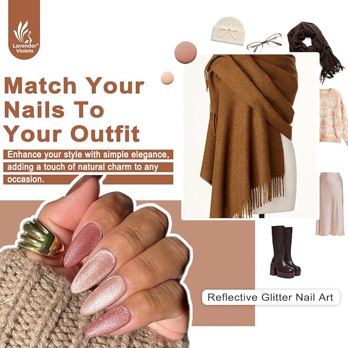 Lavender Violets 49 PCS Cat Eye Gel Nail Polish Set,Solid/Glittery/Nude Pink Jelly Nail Polish Gel/9D Holographic Magnetic Gel Nail Polish Gel Kit with Nail Primer,Base,Glossy,Matte Top Coat A901