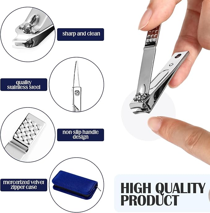 Coume 24 Sets Nail Kit Manicure Set Bulk with Zipper Professional Nail Clippers 8 in 1 Stainless Steel Nail Care Tools with Luxurious Travel Case Gifts for Men Women Friends Colleagues (Blue Series)