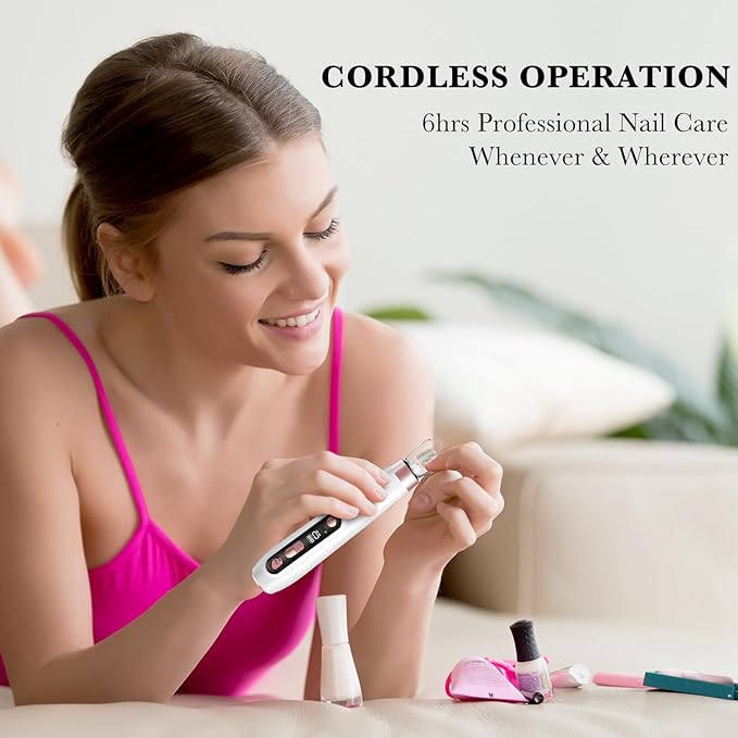 ENGERWALL Professional Manicure Pedicure Kit, Electric Nail File Set, Portable Cordless Electric Nail Drill Machine, 10 Speeds Nail Care Tool for Grind Trim Polish, White