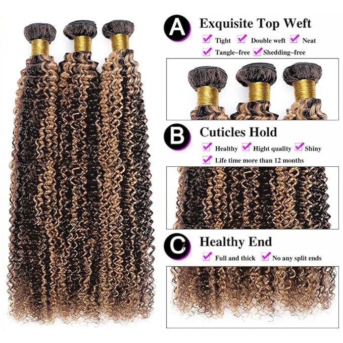 P1B/30 Highlight Deep Curly Bundles Human Hair Two Tone Black Mixed With Brown Curly Bundles Brazilian Human Hair Weave Wet and Wavy for Black Women 26 28 30 Inch