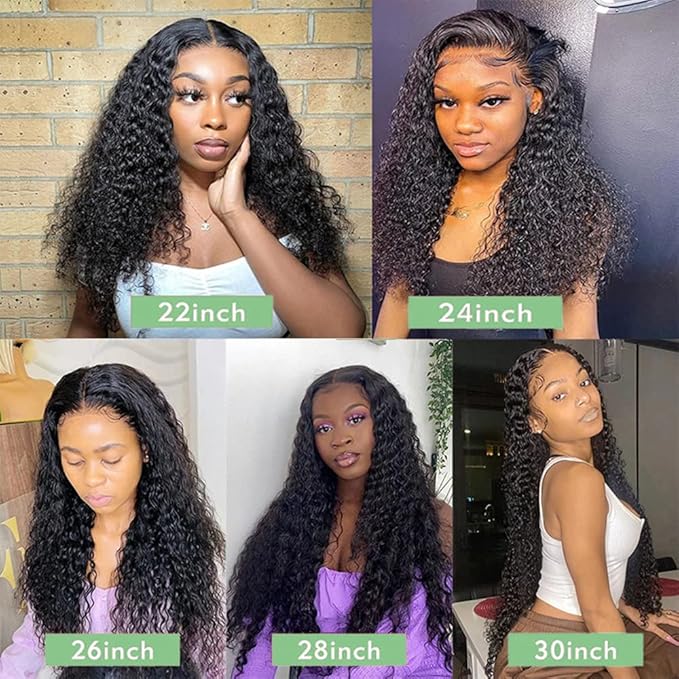 13x4 Deep Wave Lace Front Wigs Human Hair Pre Plucked 180% Density HD Deep Curly Lace Frontal Wigs Human Hair Glueless Curly Human Hair Wigs for Women Natural Black (13x4 Deep Wave Wig, 24 Inch)