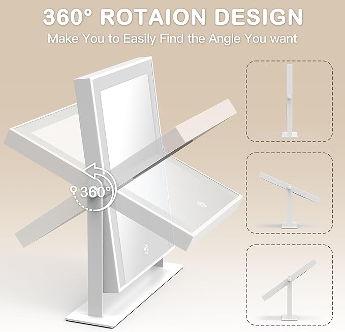 11x9 Inch Hollywood Vanity Mirror, Dimmable Lighting, Smart Touch & Dual Power Supply, Portable 360° Rotating Makeup Mirror for Travel, Home