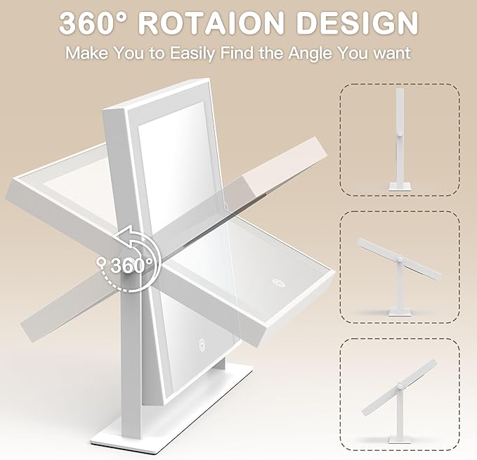 11x9 Inch Hollywood Vanity Mirror, Dimmable Lighting, Smart Touch & Dual Power Supply, Portable 360° Rotating Makeup Mirror for Travel, Home