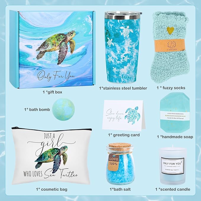 Sea Turtle Gifts for Women,Turtle Gifts Set for Turtle Lovers Turtle Gift Baskets Relaxing Spa Bath Gift Baskets Birthday Gifts for Women Gift Set for Her Sister Friends Mom Mother's Day