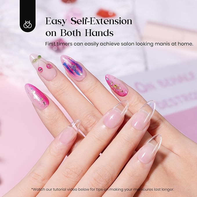 Beetles Gel Nail Kit, 300Pcs Almond Medium Nail Tips with Solid Nail Gel Glue,15 Sizes Soft Clear Nail Tips with Base Coat, Handheld Nail Lamp, Easy Nail Extension Set DIY Manicure Art Gift for Girls