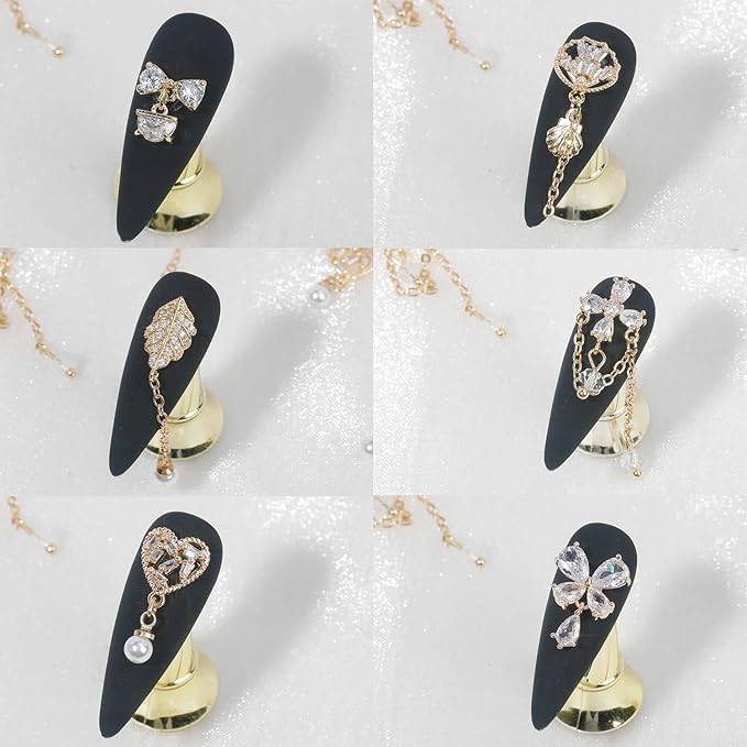 12Pcs Gold Nail Charms Nail Zircon Dangle Charms Rhinestones for Nails Gold Charms for Nails Shiny Nail Art Crystal Charms Gems Jewelry Studs Nail Diamond Rhinestone Charms for Nail DIY Decoration