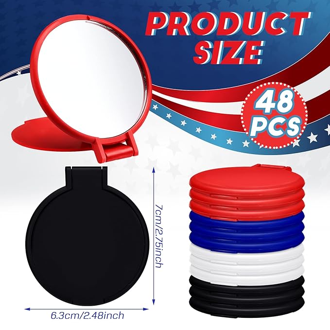 Weysat 48 Pcs Bulk Compact Mirror for Women Gift Pink Pocket Purse Multicolor Mini Mirror Gifts Stuffer for Wife Lover(Red, Blue, White, Black)