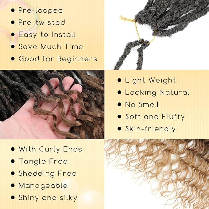 24 Inch Goddess Locs Crochet Hair Faux Locs With Curly Ends Crochet Hair For Black Women Human Hair Deep Wave Locs Hair Ombre Blonde T27 8 Packs