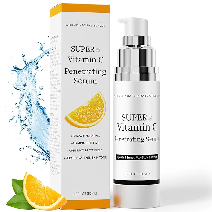 Vitamin C Serum for Face, Super Vitamin C Serum for Women Over 70, All-In-One Hydrating, with Hyaluronic Acid Vitamin E Smooths Fine Lines for Neck Face, 50ML, 1 Pack