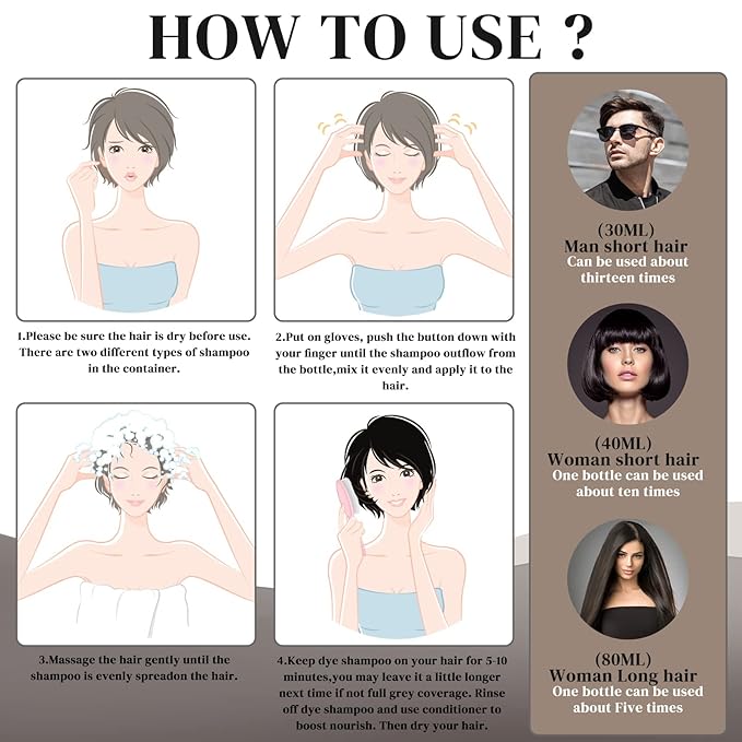 Ivnil Brown Hair Dye Shampoo Gray Hair Coverage Champu Con Tinte Para Canas Hair Color Herbal 3 in 1 Men and Women,Instant Coloring in Minutes (Brown color)