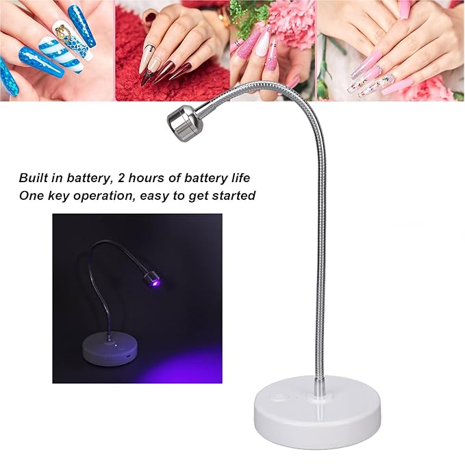 LED Nail Lamp, 3W Nail Dryer Lamp for Nails, Mini Gooseneck Nail Dryer Gel Nail Polish Curing LED Lamp Professional Nail Curing Machine, for DIY Nail Art