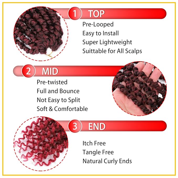 8 Packs Ombre Red Pre-Looped Passion Twists Braiding Synthetic Hair, Pre-Twisted Passion Twist Hair 12 Inch, Short Passion Twist Crochet Hair for Women Crochet Passion Twist Hair Extensions