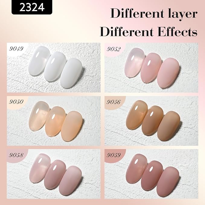 CANNI Jelly Nail Polish Set, 6 Colors 9ML Sheer Milky White Nude Pink Gel Polish Kit Translucent Soak off UV LED Nail Gel DIY Manicure French Nail Salon