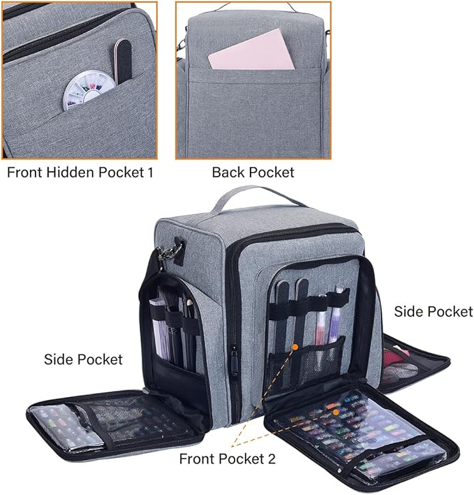 Nail Polish Organizer Case Holds 60 Bottles Portable Travel Storage Box with 2 Detachable Bags, Designed for Women's Nail Tools, Essential Oils and Cosmetics Sets Grey