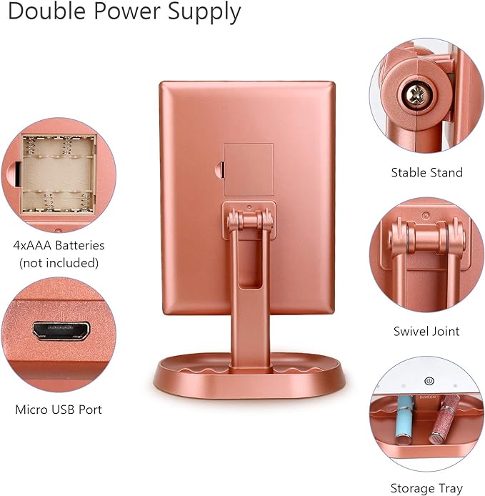 deweisn Trifold Lighted Vanity Makeup Mirror with 21 LEDs Lights,1x/2x/3x Magnification and Touch Screen Dimming,Two Power Supplies Makeup Mirror, Gift for Women