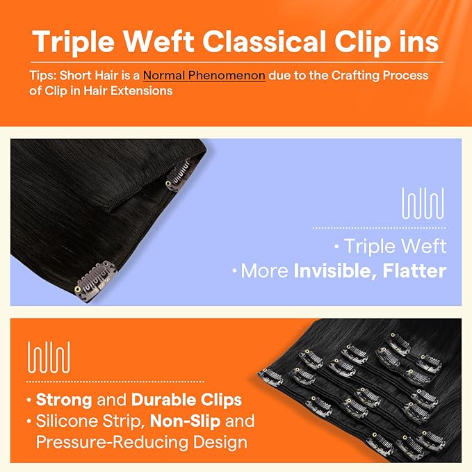 Full Shine Black Clip in Hair Extensions 10 Inch Clip in Extensions Real Human Hair for Short Hair 95 G Black Invisible Remy Straight Hair Extensions 7 Pcs