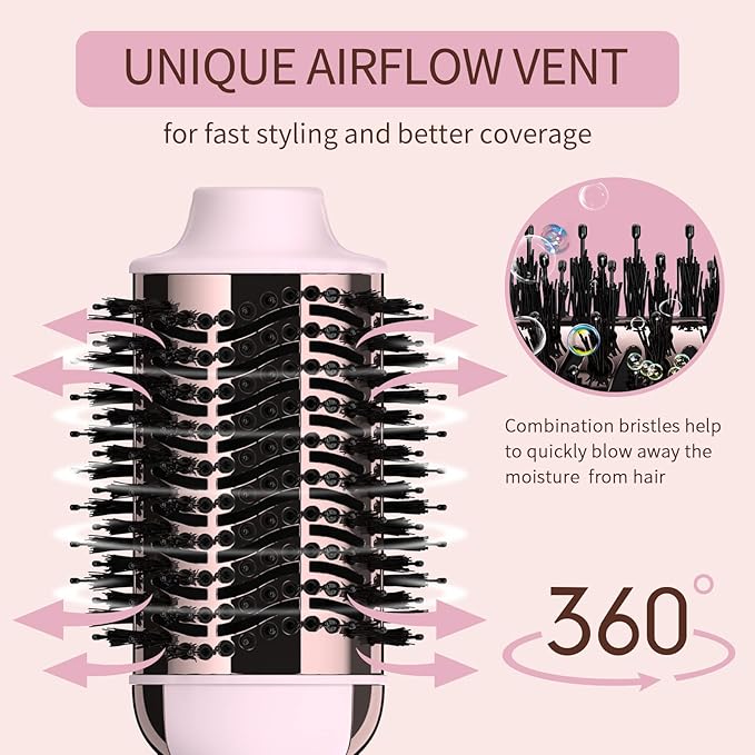 Hair Dryer Brush Blow Dryer in One Upgraded 4 in 1 Hair Dryer and Styler Volumizer with Negative Ion Anti-frizz Ceramic Titanium Barrel Hot Air Brush Hair Straightener Brush