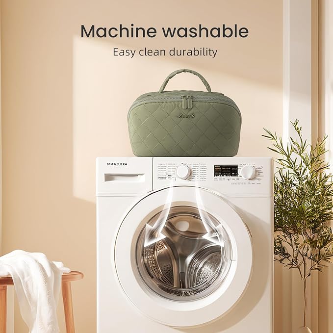 LOVEVOOK Travel Makeup Bag for Women 2Pcs Set, Large Capacity Pouch Open Flat Toiletry Bags with Divider & Handle,Puffer Waterproof Cosmetic Organizer