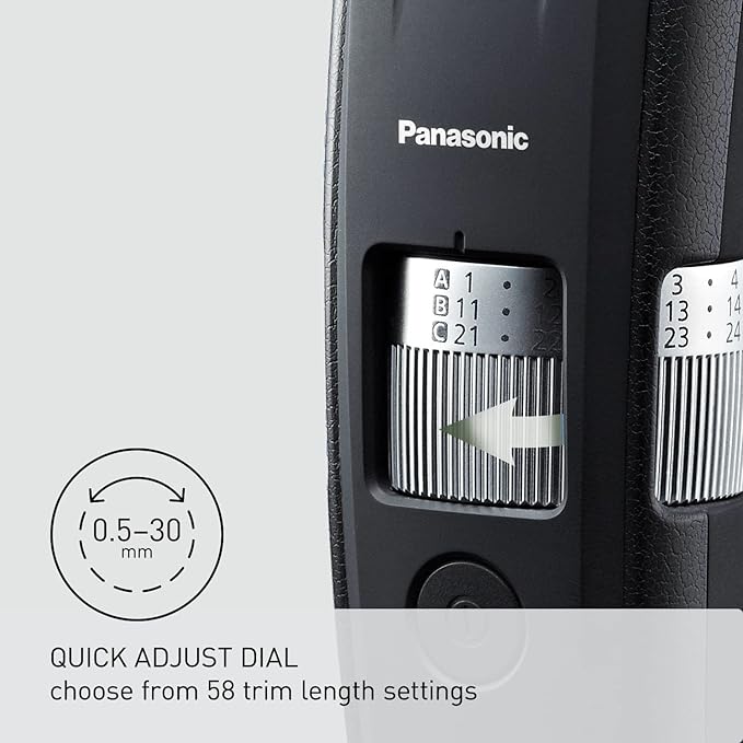 Panasonic Long Beard Trimmer for Men, 58 Length Settings and 4 Attachments for Cutting and Detailing, Cordless or Corded Operation – ER-GB96-K (Black)