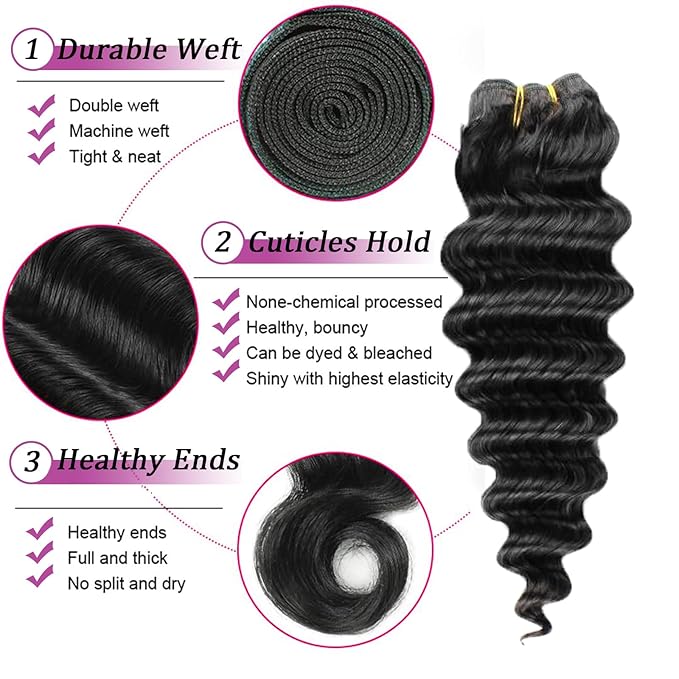 Loose Deep Wave Bundles with Closure 26 28 30+20 Inch Long Wavy 3 Bundles and Closure 100% Unprocessed Virgin Raw Hair Extensions Natural Black Color for Women