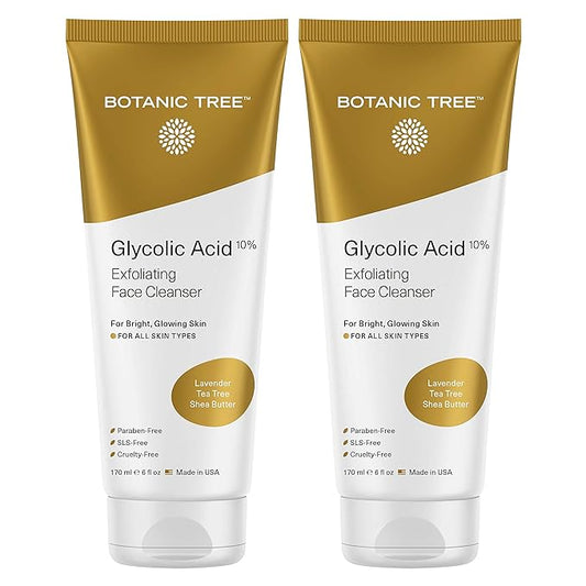 Botanic Tree Glycolic Acid Face Wash, Exfoliating Facial Cleanser For Facial Skin Care, Acne Treatment Face Scrub, 10% Glycolic and Salicylic Acid 6 fl. oz (2 pack)