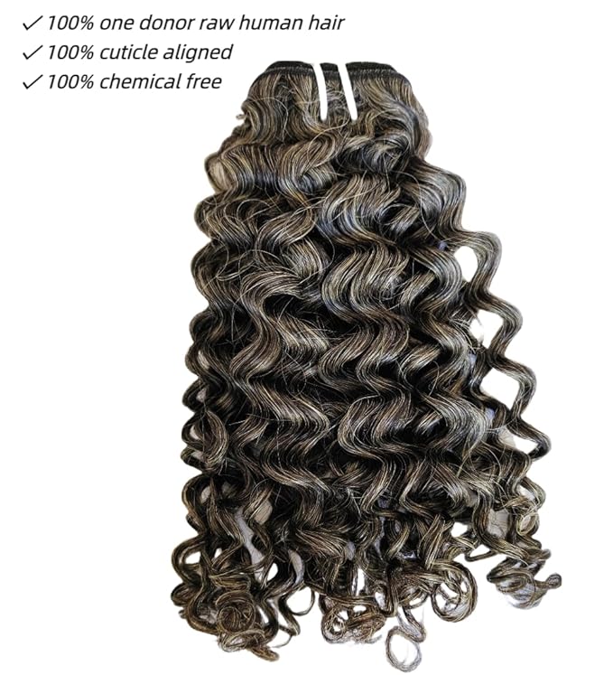 Clytie Curly Salt and Pepper Gray Human Hair Bundles 50% Grey Mixed Black Color 10 Inches 1 Single Bundle Virgin Hair Weave Weft Can be Dyed and Styled